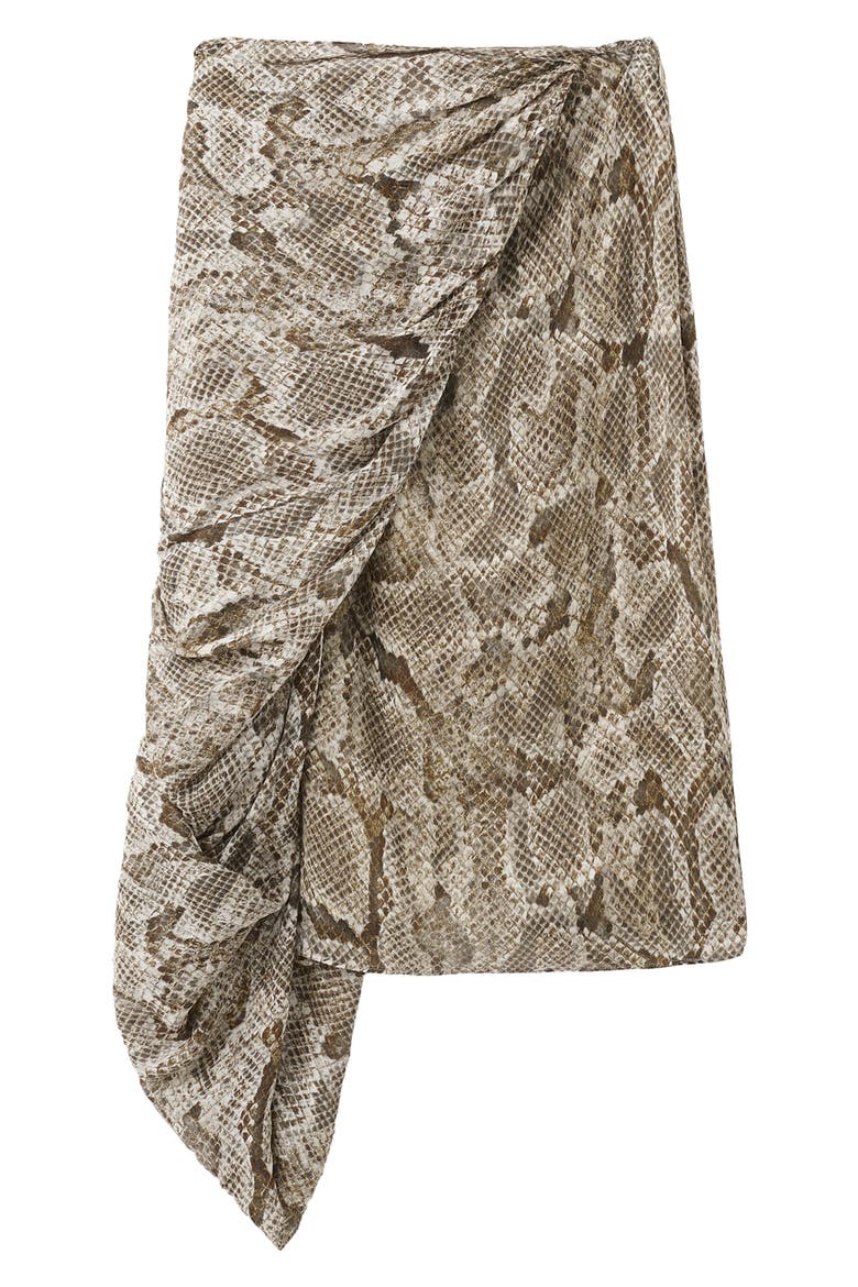 Animal Print Faux Wrap Midi Skirt, Main, color, KHAKI