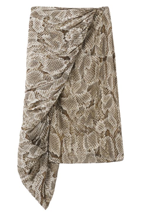Animal Print Faux Wrap Midi Skirt