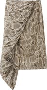 MANGO Animal Print Faux Wrap Midi Skirt