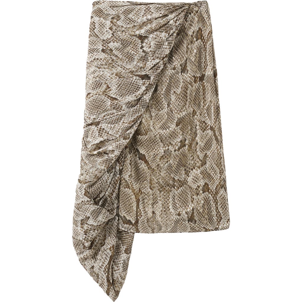 Mango Animal Print Faux Wrap Midi Skirt In Brown