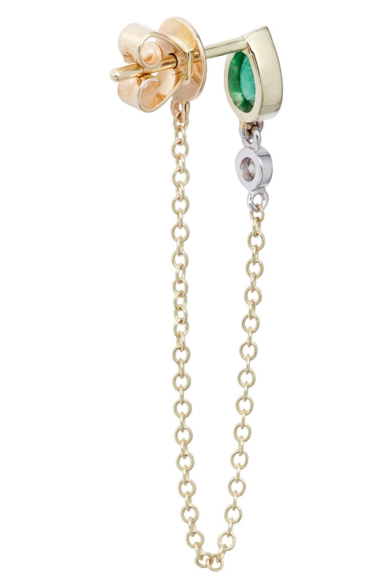 Emerald & Diamond Front/Back Earrings, Alternate, color, YELLOW GOLD
