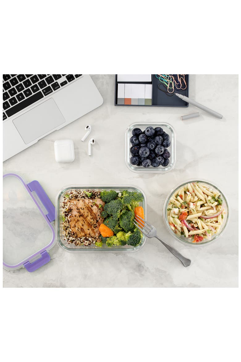 24-Piece Glass Food Storage Containers with Lids, Alternate, color, CLEAR/ PURPLE