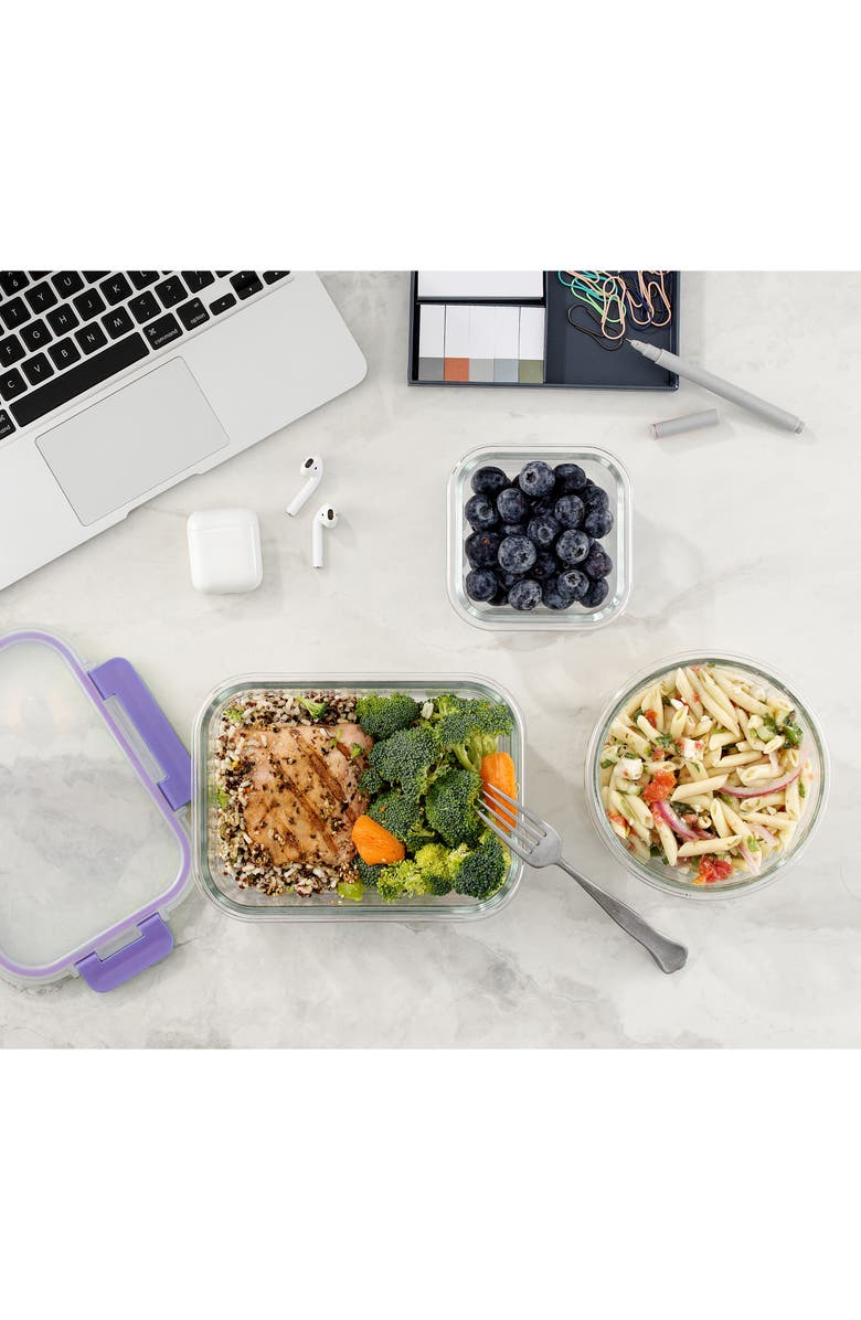 JoyJolt 24-Piece Glass Food Storage Containers with Lids, Alternate, color, Clear/ Purple