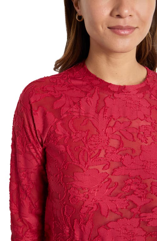 Splendid Cece Floral Semisheer Long Sleeve Top In Red