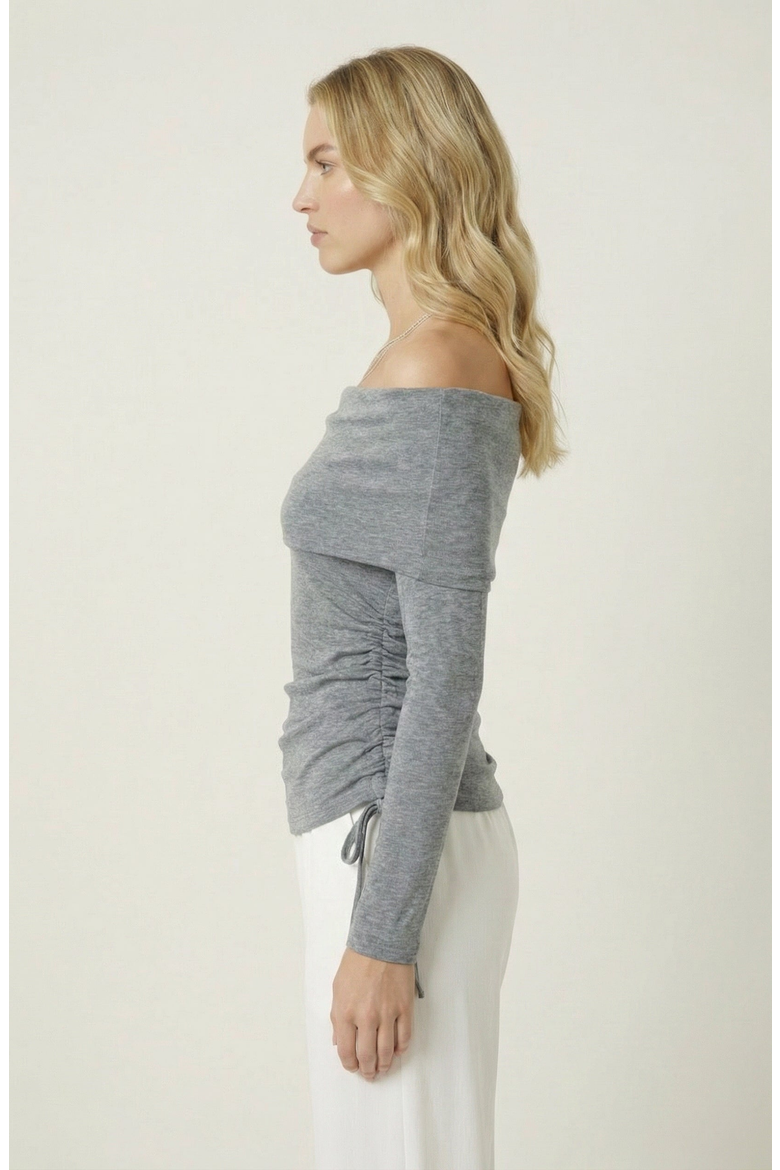 Off Shoulder Side Ruched Long Sleeve Top, Alternate, color, Heather Grey