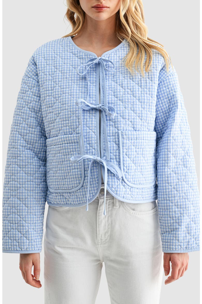 Gingham Tie Front Quilted Jacket (Women) | Nordstrom