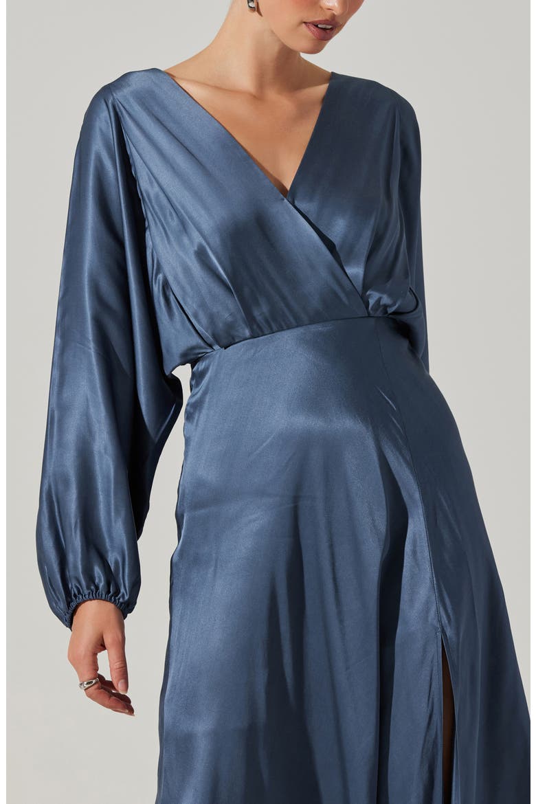 Kimiko Long Sleeve Faux Wrap Dress, Alternate, color, SLATE BLUE