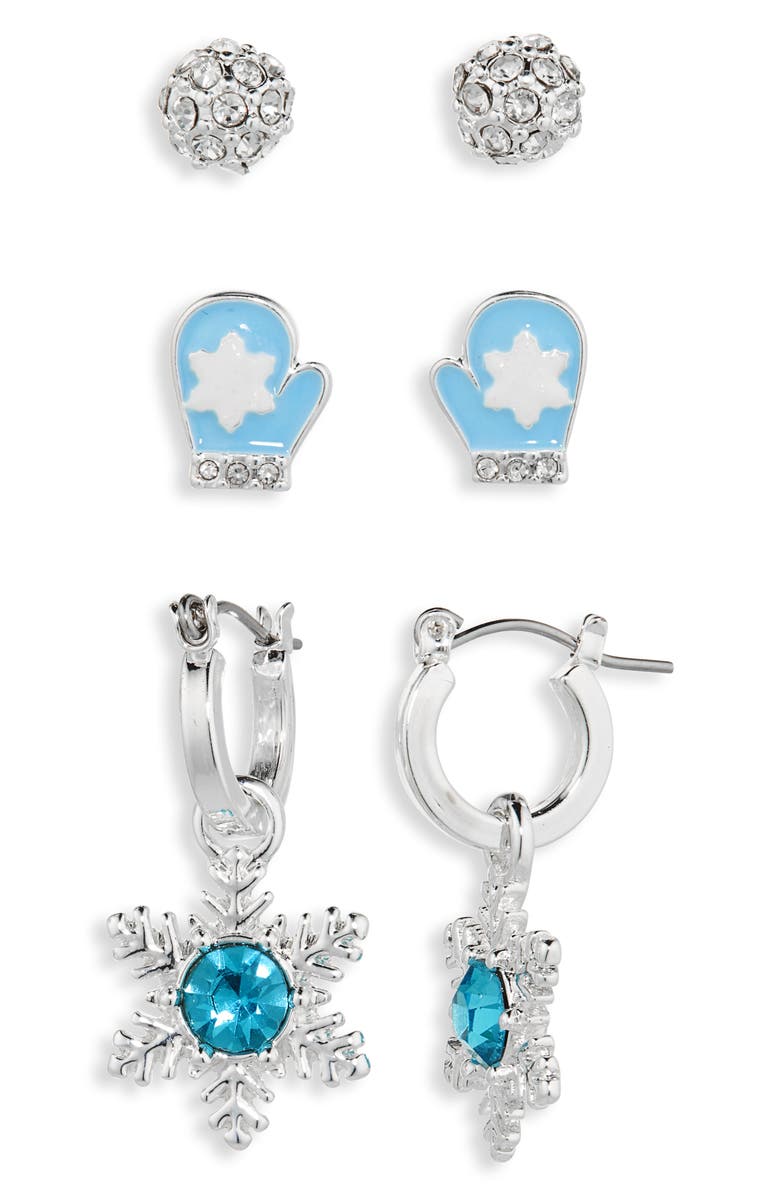 Leith 3-Pack Assorted Holiday Stud & Hoop Earrings, Main, color, Blue Multi- Silver