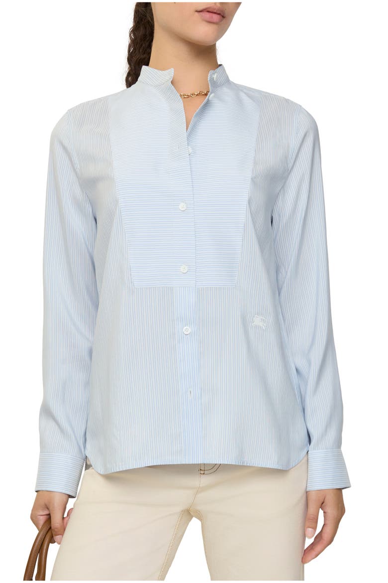Relaxed Fit Striped Silk Poplin Shirt, Main, color, Ice blue/chalk white