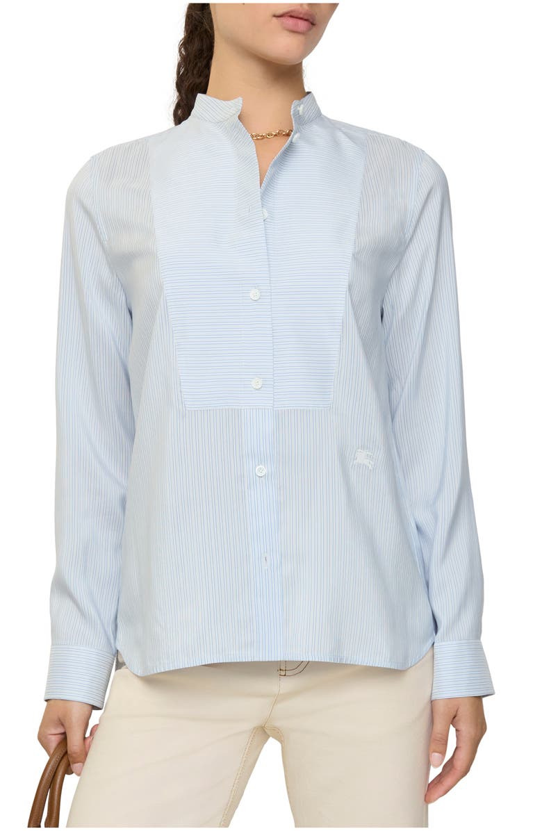 Burberry Relaxed Fit Striped Silk Poplin Shirt, Main, color, Ice Blue/Chalk White