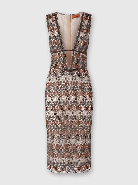 Midi Dress With V-neck And Embroidered Lace