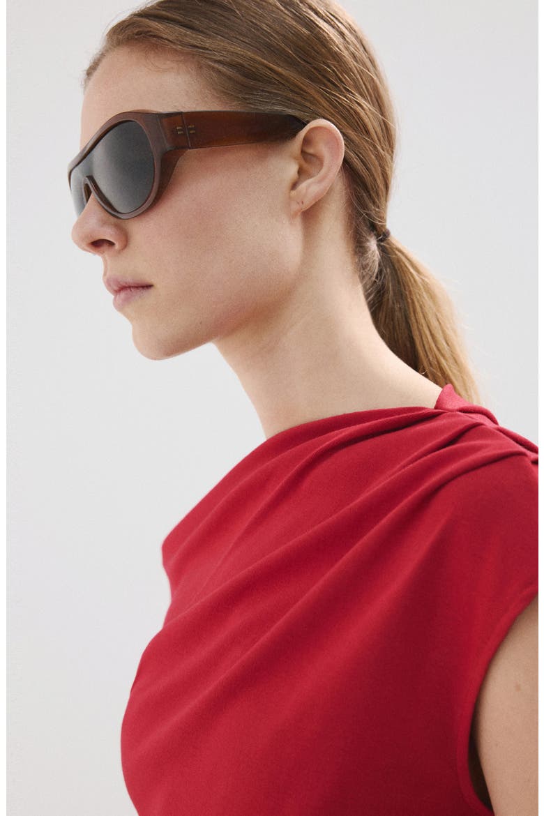 Asymmetric One-Shoulder Top, Alternate, color, RED