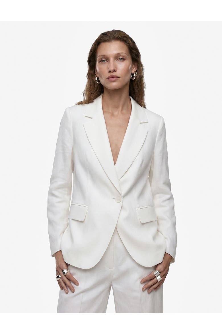 Linen Blend Tailored Notched Collar Blazer, Alternate, color, WHITE