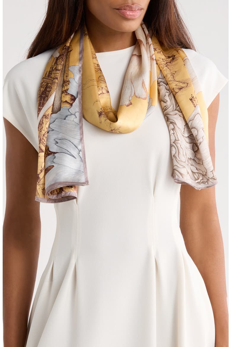 Floral Print Silk Scarf, Main, color, YELLOW
