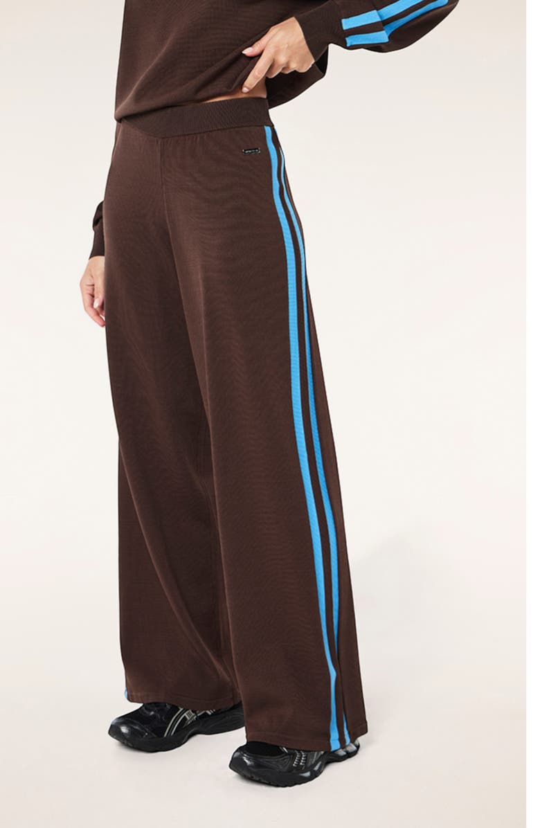 P.E Nation Retreat Stripe Wide Leg Track Pants, Alternate, color, Coffee/ Marina