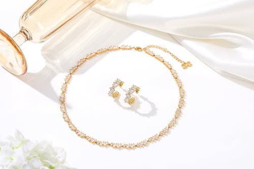 Classicharms T Shape Zirconia Tennis Choker Necklace In Gold