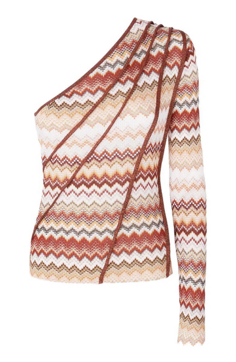Missoni One-shoulder Top With Serrated Lamé Zigzag Pattern And Ribs, Alternate, color, Multicoloured