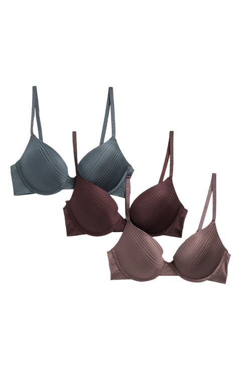 3-Pack Bonded Shadow Stripe Push-Up Microfiber Bras