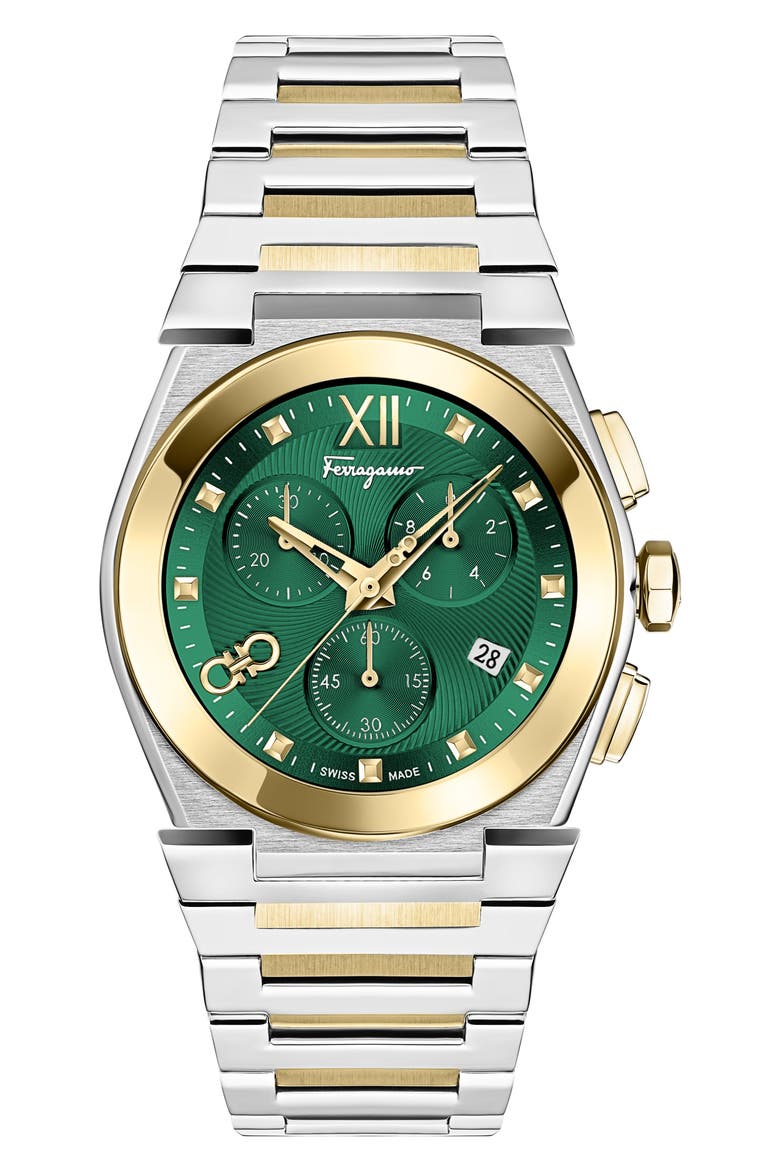 Vega Chronograph Bracelet Watch, 42mm, Main, color, GREEN/ TWO TONE