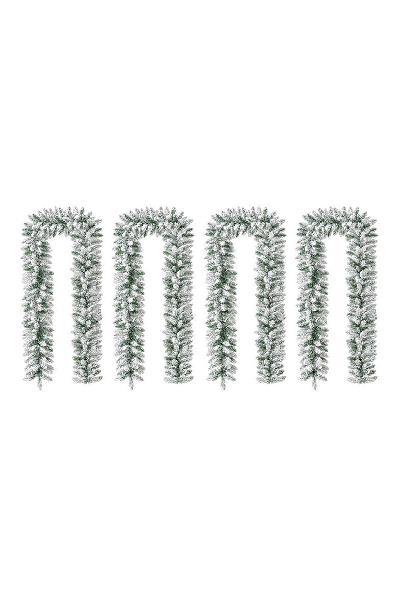 4-Piece Pre-Lit Flocked Christmas Garlands with Timer, Alternate, color, Green