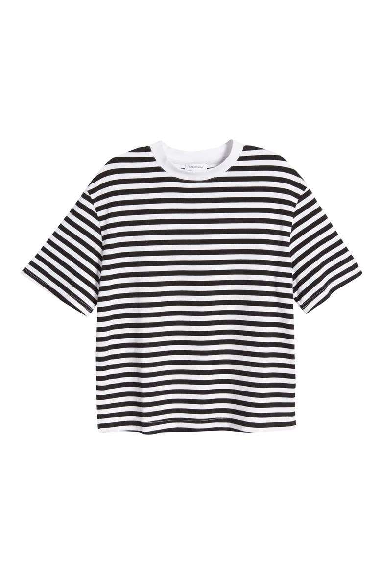 Crewneck T-Shirt, Alternate, color, BLACK- WHITE STRIPE