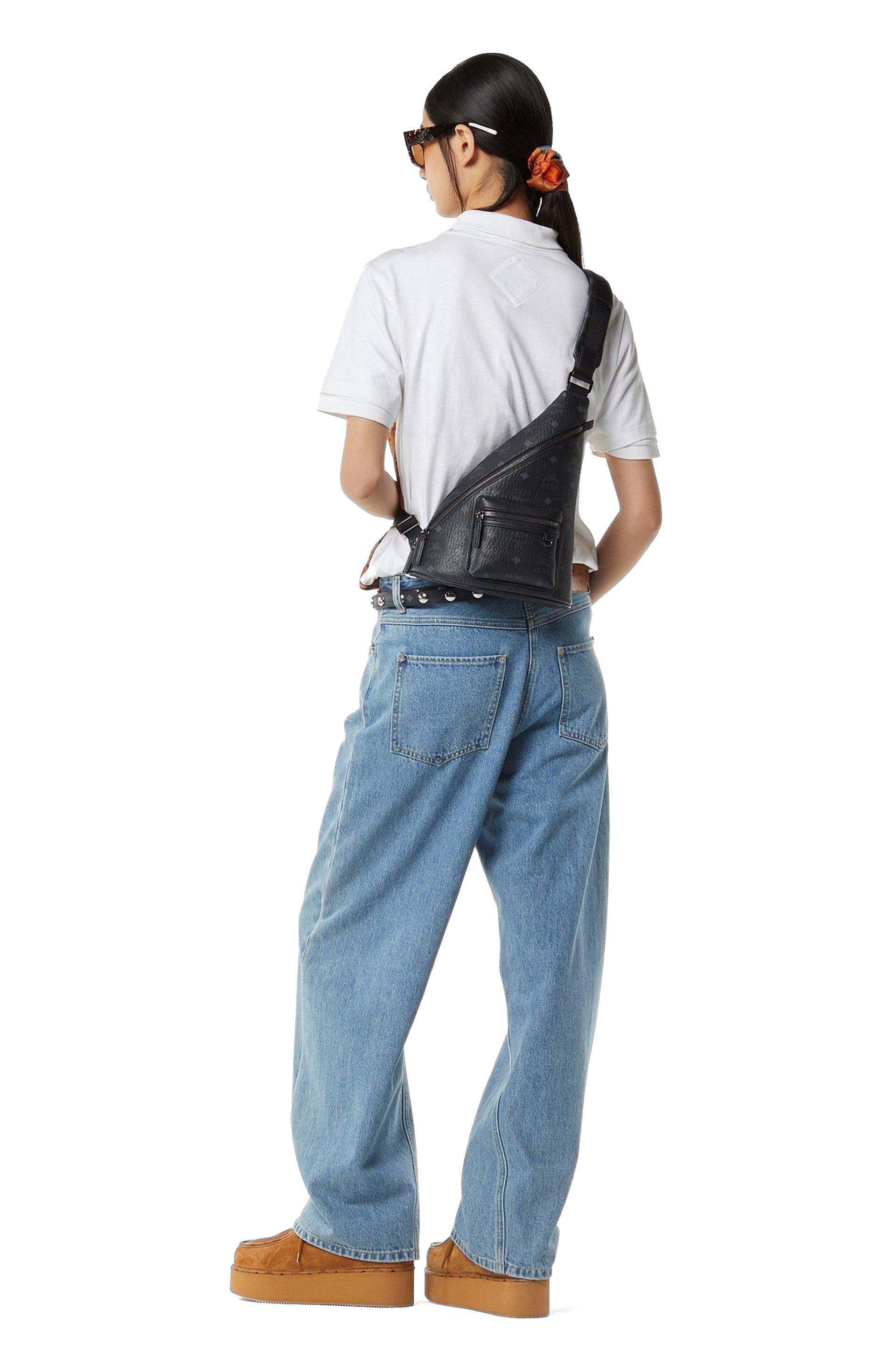 MCM Mini Aren Sling in Visetos, Alternate, color, Bk