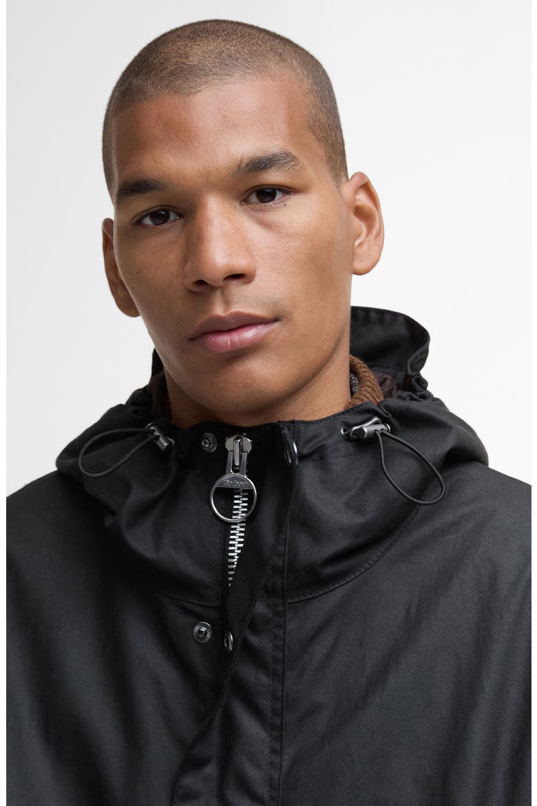 Tide Hooded Waxed Cotton Jacket, Alternate, color, BLACK