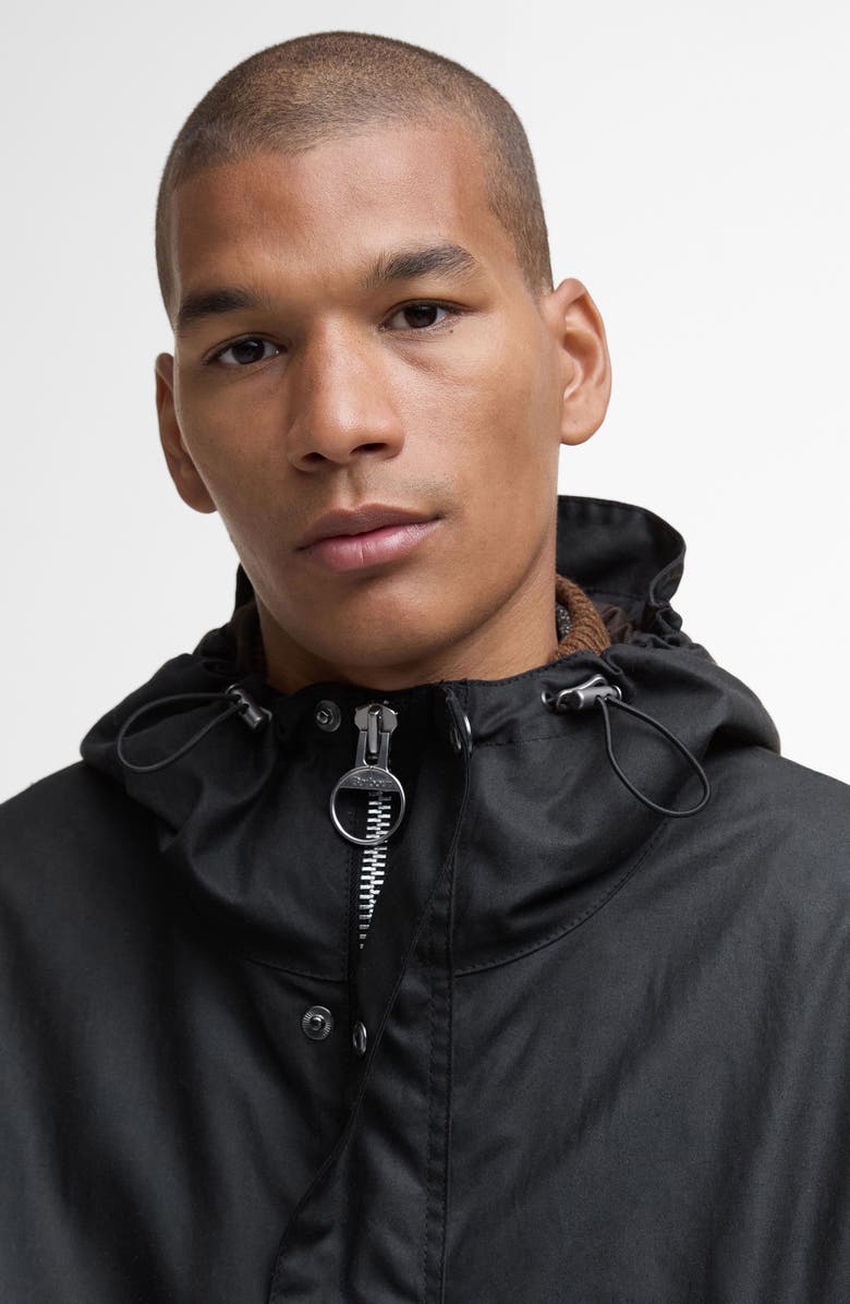 Barbour Tide Hooded Waxed Cotton Jacket, Alternate, color, Black