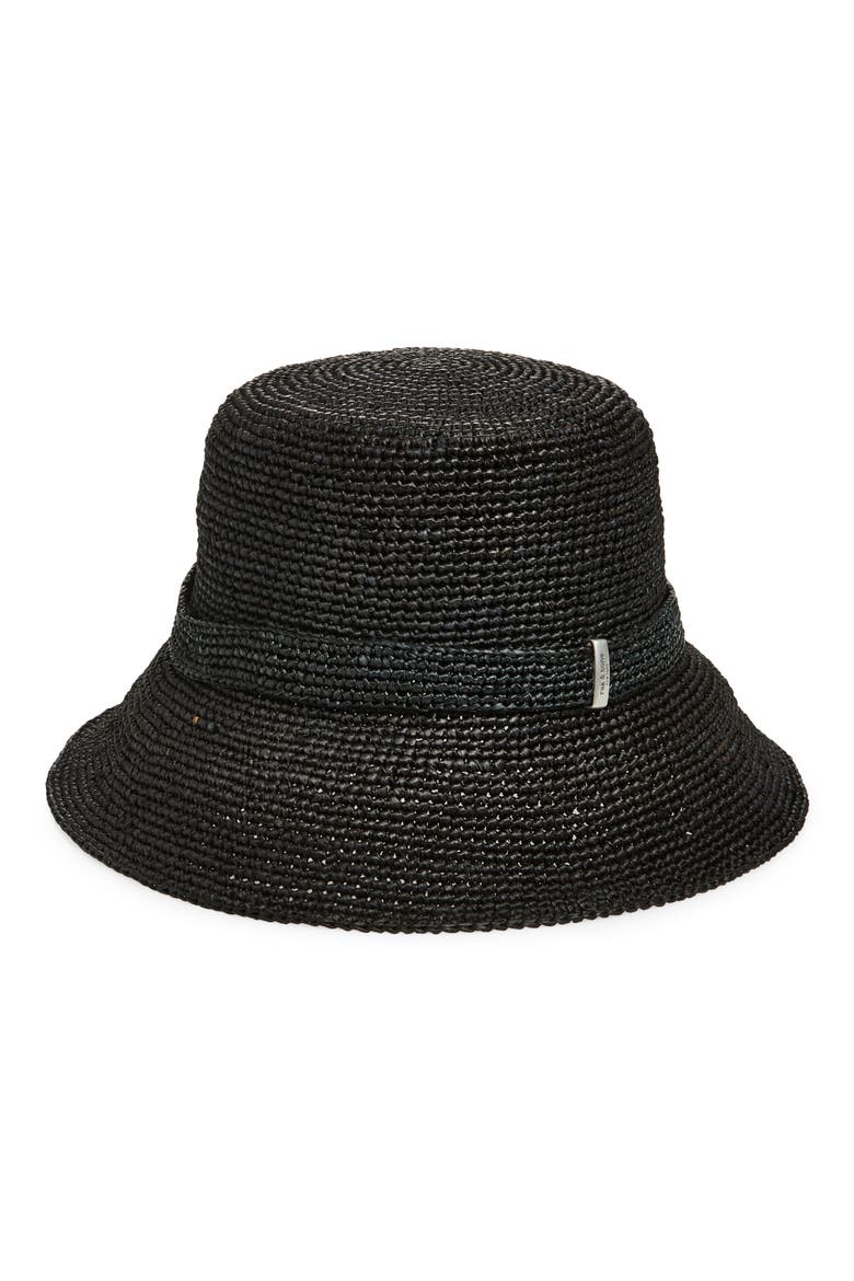 Lela Packable Straw Bucket Hat, Main, color, BLACK