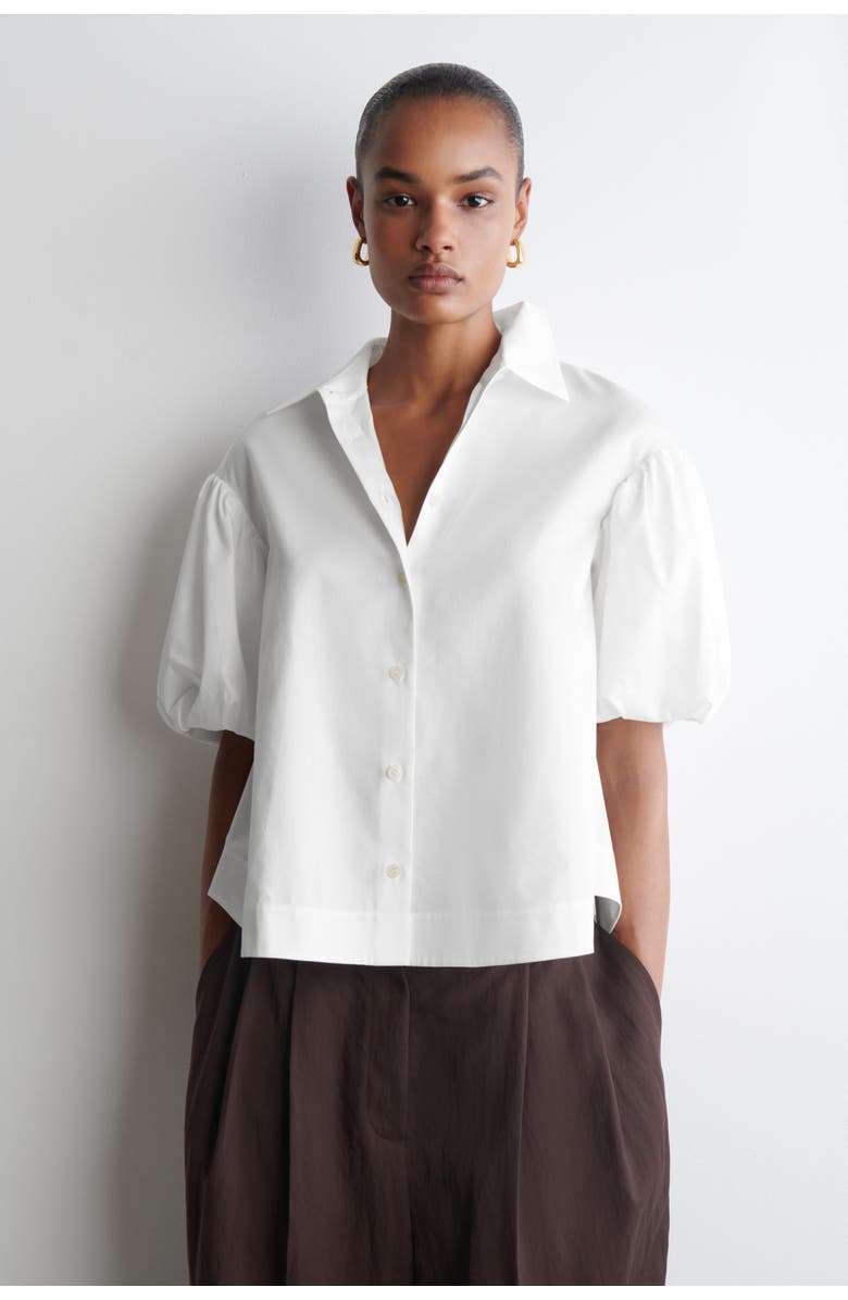 COS Puff-Sleeve Cotton Shirt, Main, color, White