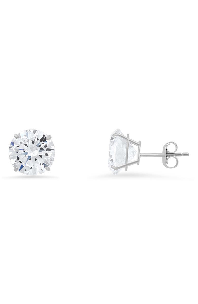 Queen Jewels 10K Gold Round Cubic Zirconia Stud Earrings, Main, color, White Gold/6Mm