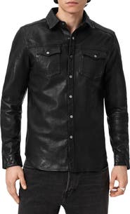 AllSaints Irwin Leather Snap-Up Shirt
