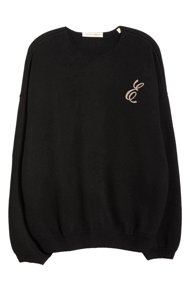 Fear of God Essentials Waffle Knit Crewneck Sweater, Main, color, Vintage Black