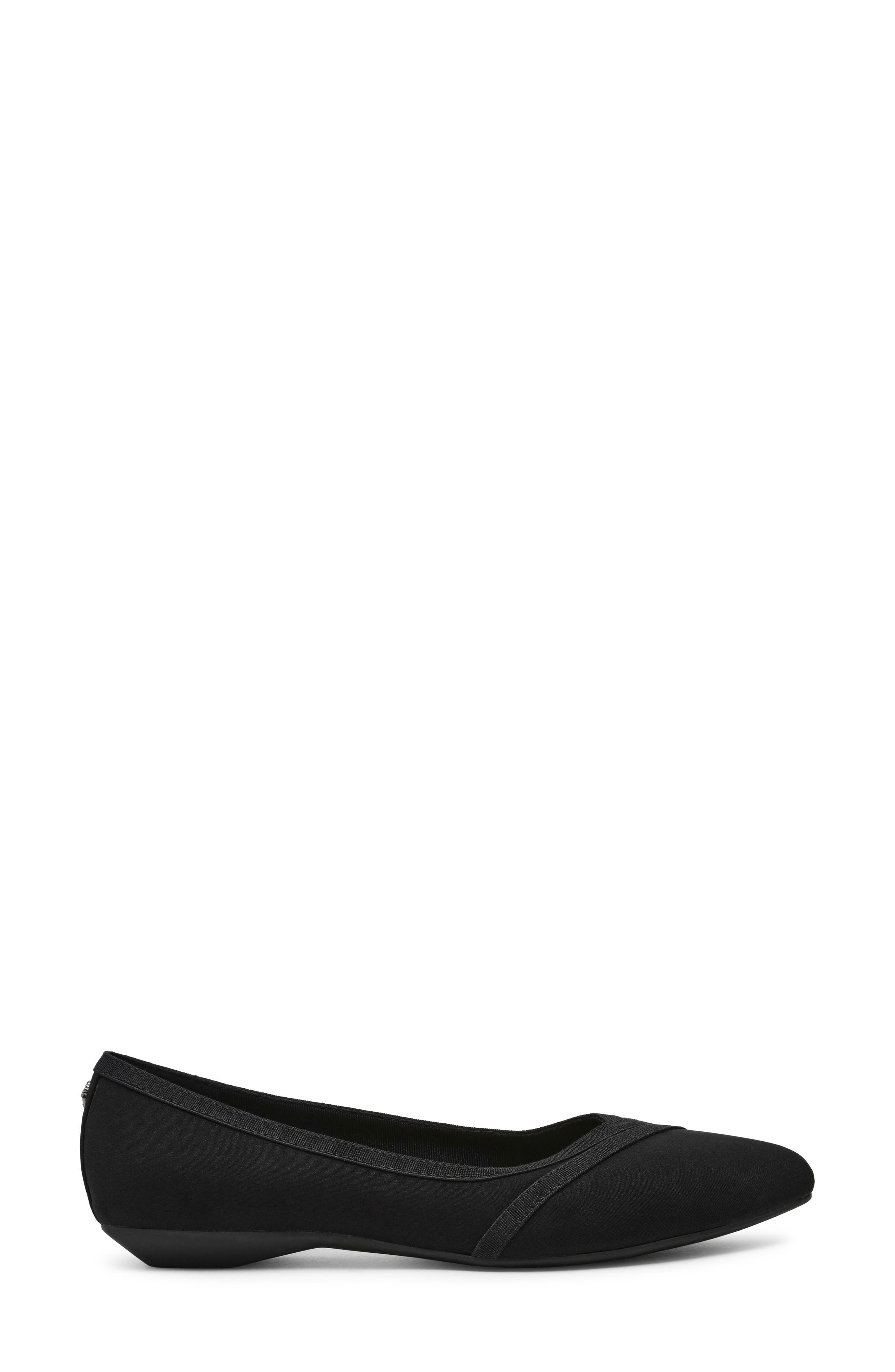 Anne Klein Oceanus Almond Toe Knit Flat, Alternate, color, Black Stretch