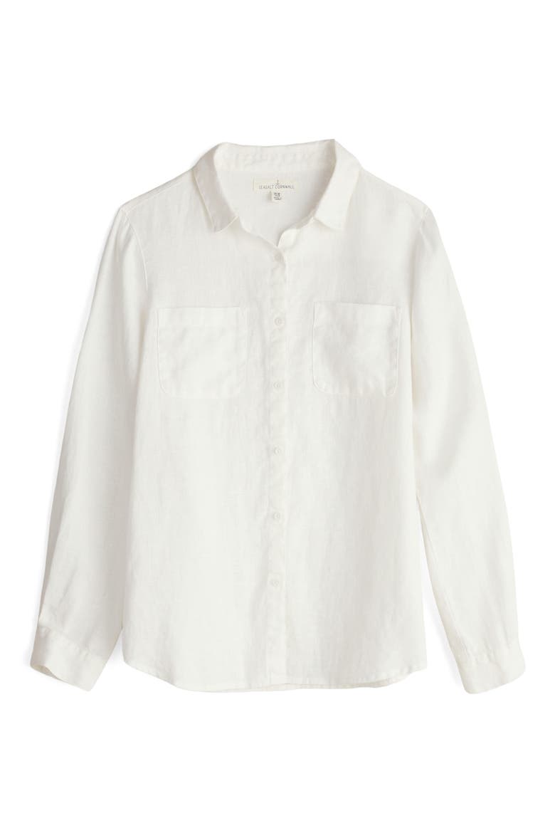 Hazel Branch Linen Button-Up Shirt, Alternate, color, CHALK
