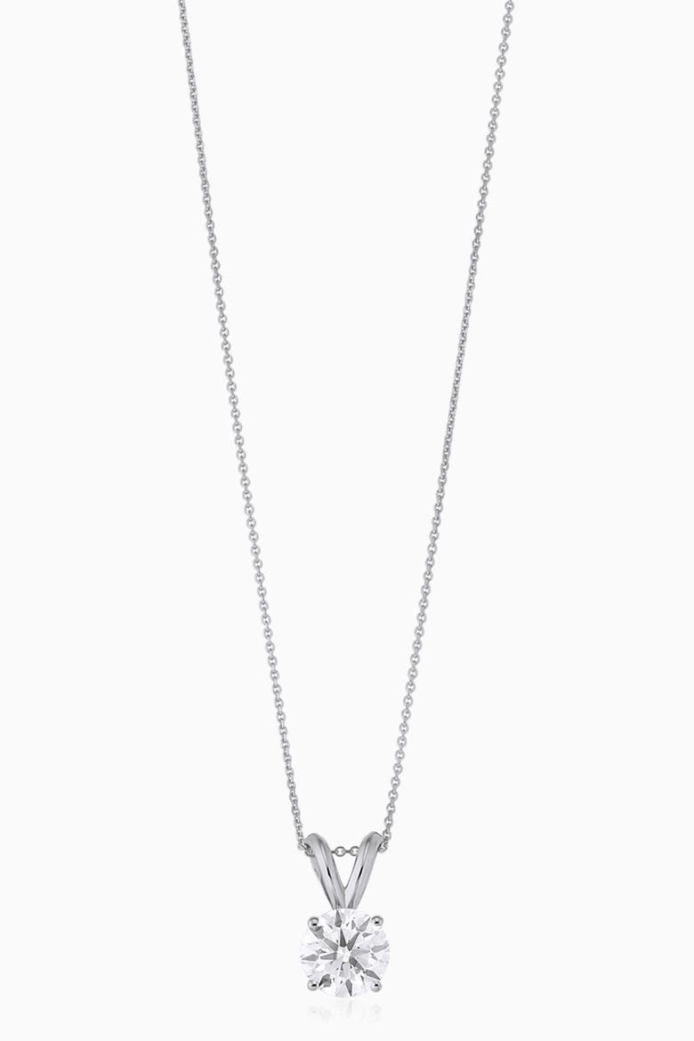 14K Solid Gold Luminous 1 Carat Lab Diamond Classic Solitaire Necklace, Main, color, White Gold, Lab Diamonds