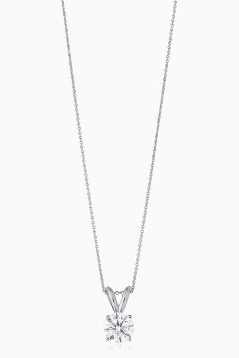 14K Solid Gold Luminous 1 Carat Lab Diamond Classic Solitaire Necklace