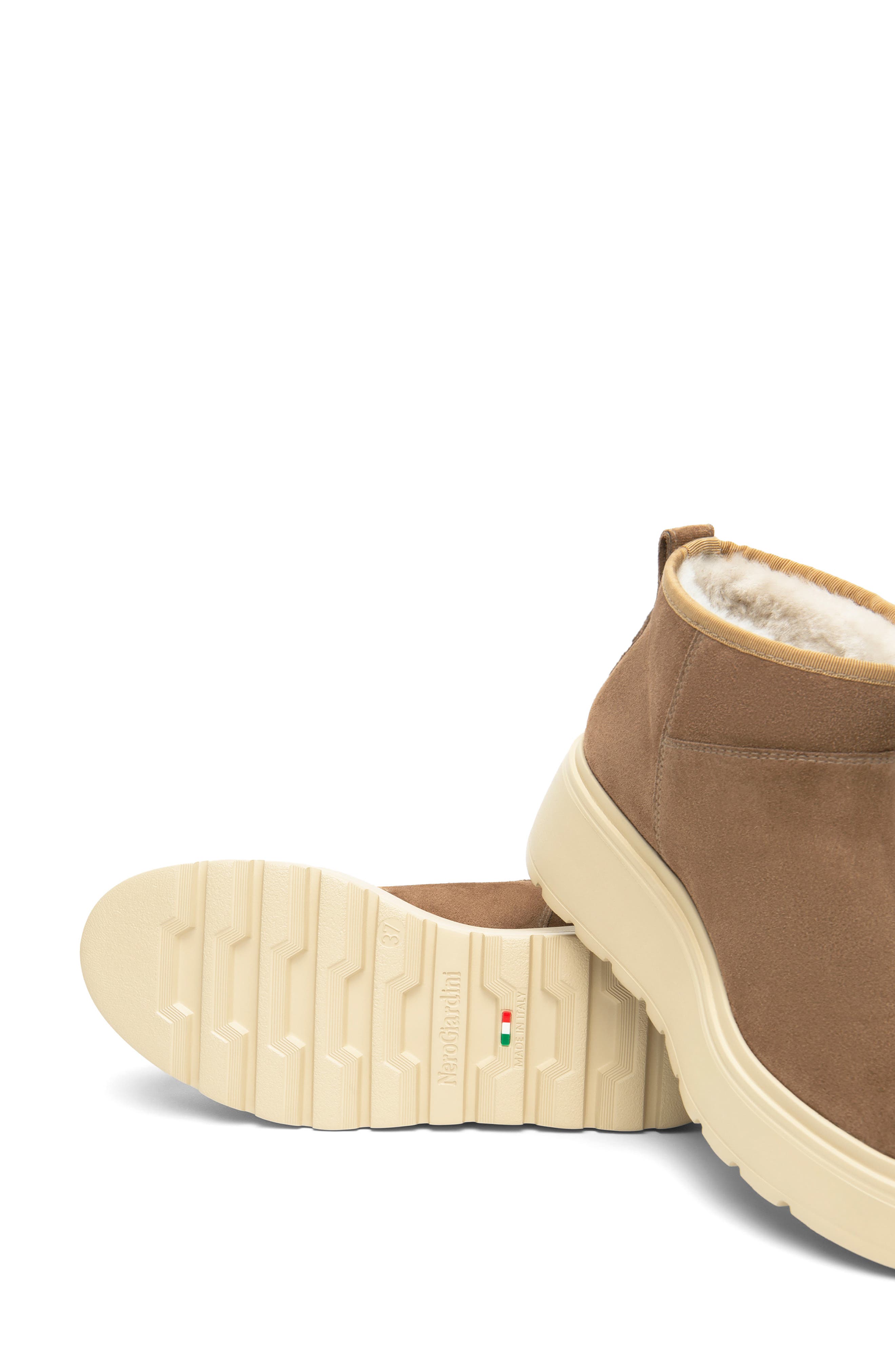 NeroGiardini Faux Shearling Platform Bootie, Alternate, color, Chestnut