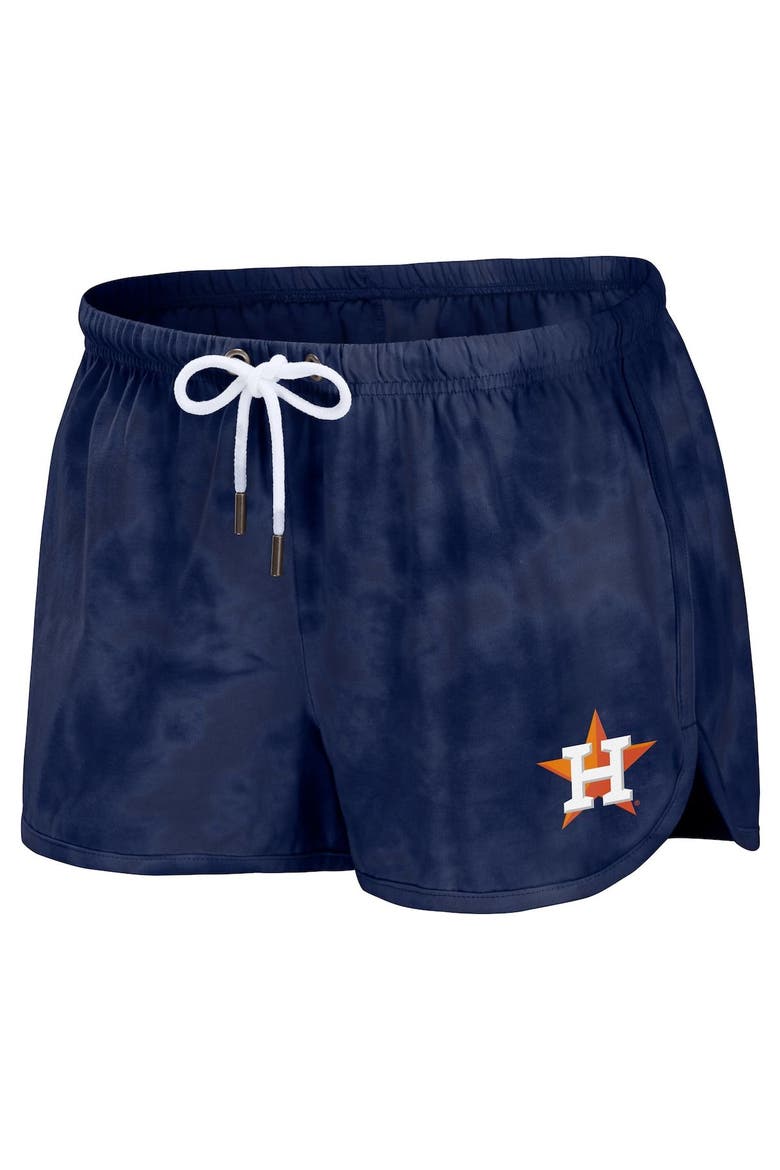 Women's WEAR by Erin Andrews Navy Houston Astros Tie-Dye Cropped Pullover Sweatshirt & Shorts Lounge Set, Alternate, color, Navy