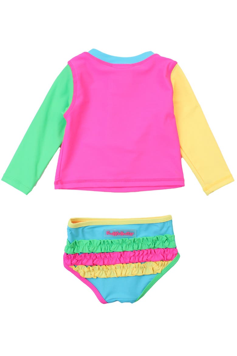 Toddler Girls UPF50+ Long Sleeve Zipper Rash Guard 2-Piece, Alternate, color, Neon Color Block