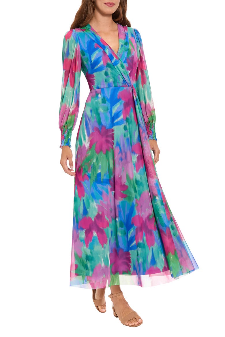 Long Sleeve Mesh Maxi Dress, Main, color, PINK/ BLUE