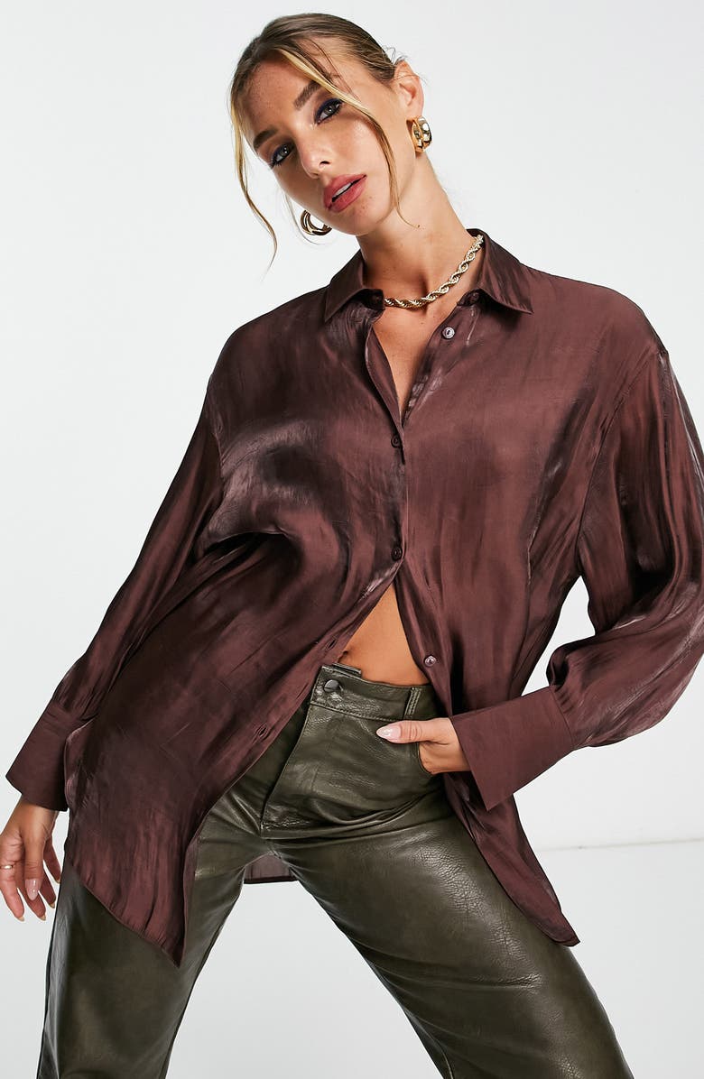 ASOS DESIGN Oversize Metallic Button-Up Shirt, Main, color,