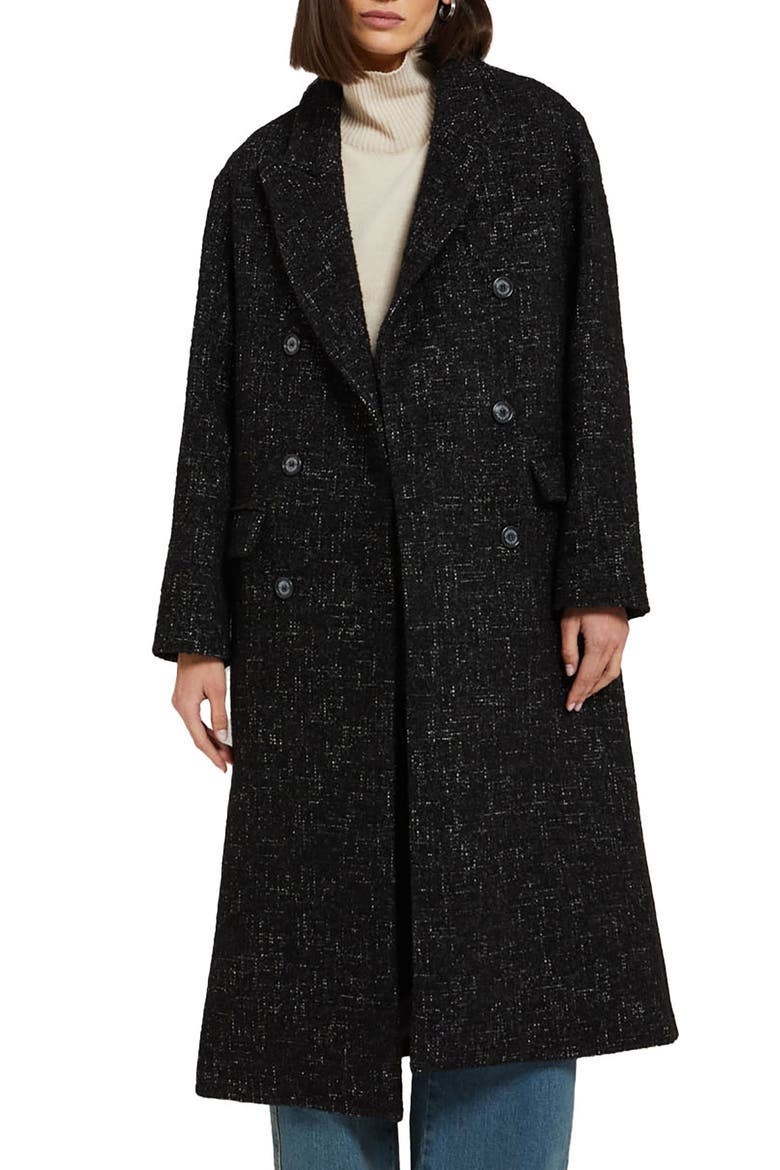 Wool-Blend Double-Breasted Coat, Main, color, Black