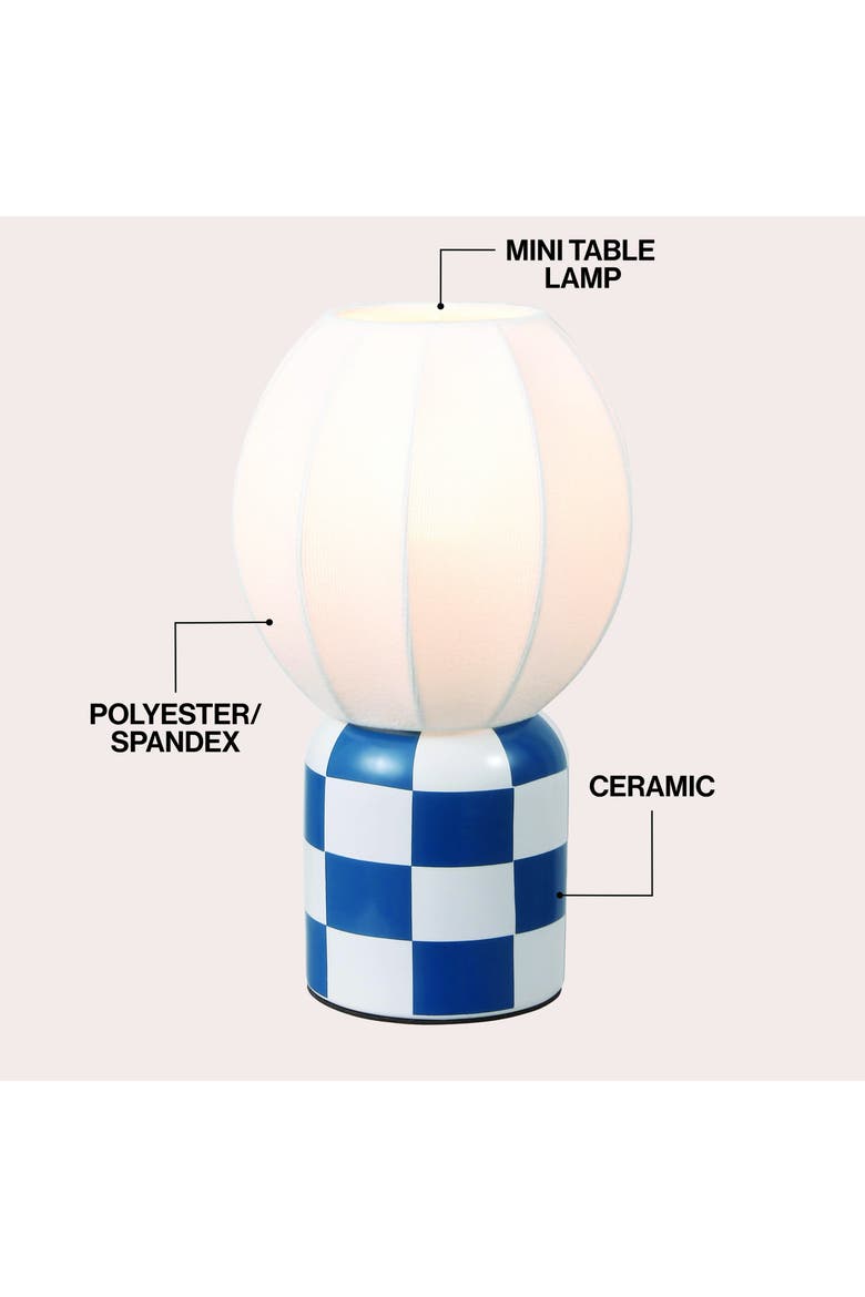 Valarie Contemporary Modern Checkerboard Ceramic with Ribbed Cocoon Globe Shade LED Mini Table Lamp, Alternate, color, Navy/White