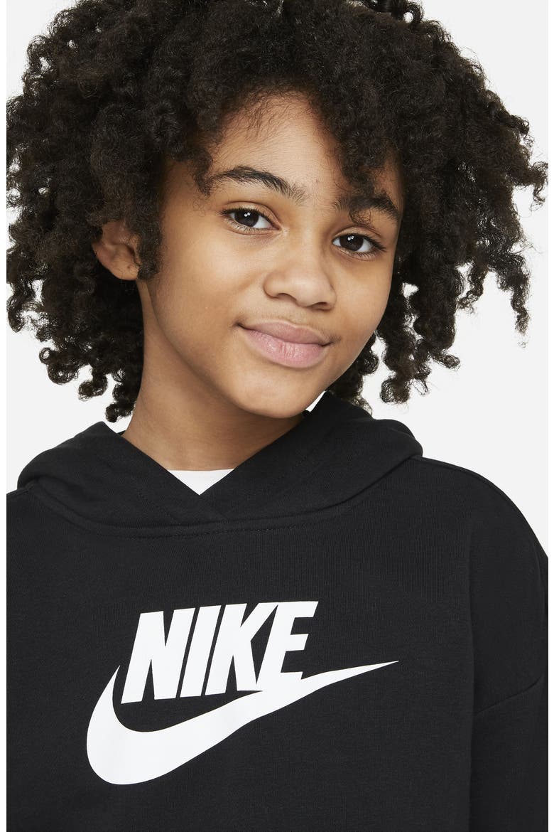 Kids' Club Crop Cotton Blend French Terry Hoodie, Alternate, color, BLACK/WHITE
