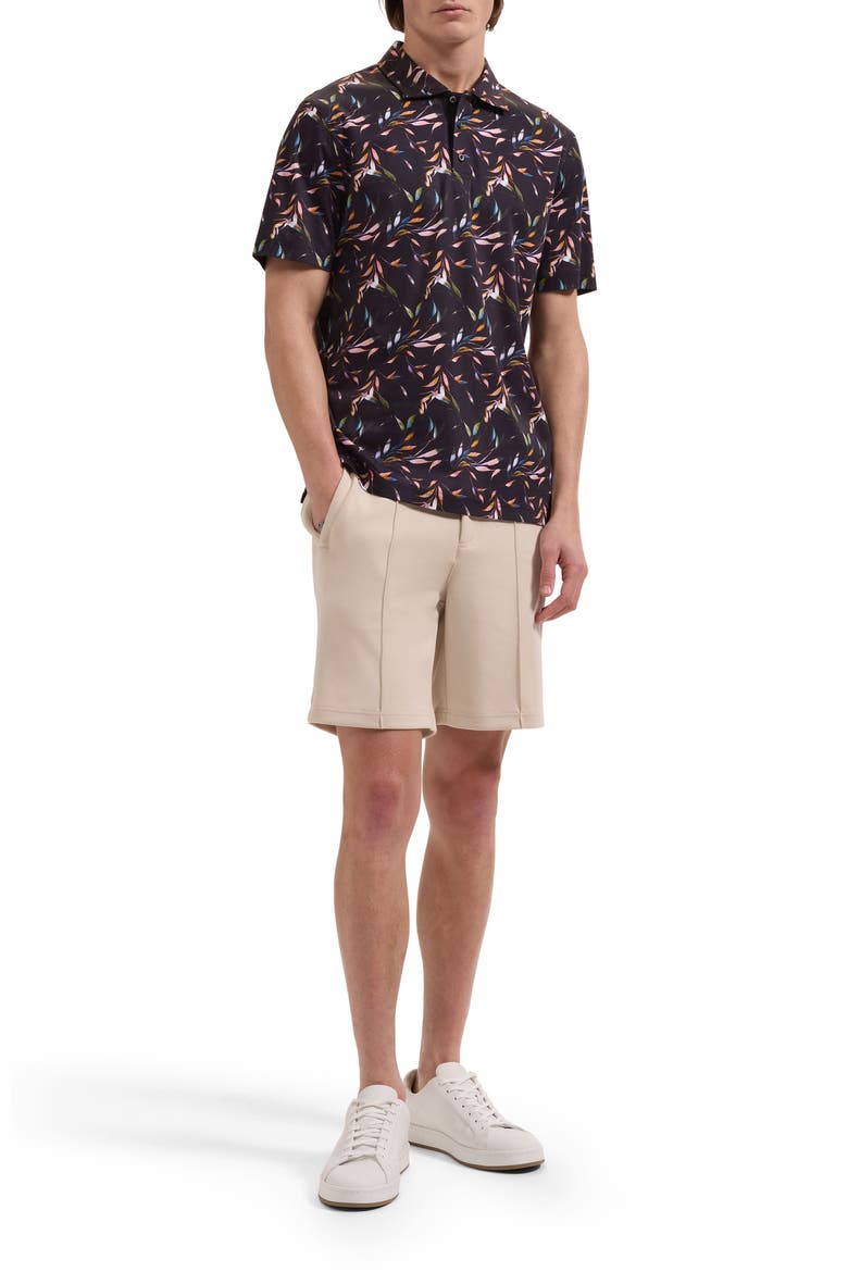 Hendrix Leaf Print Pima Cotton Polo, Alternate, color, BLACK