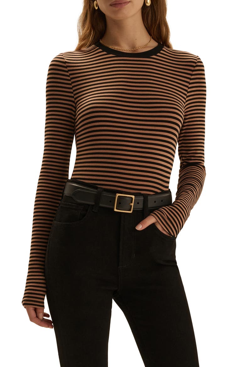 The Foundation Striped Long Sleeve Tee, Main, color, CAMEL BLACK STRIPE