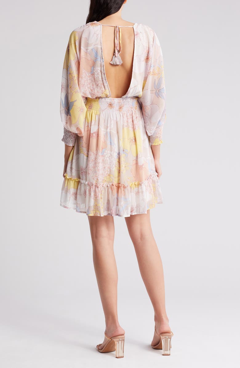 Lovestitch Open Back Long Sleeve Dress, Alternate, color, Natural/ Blue