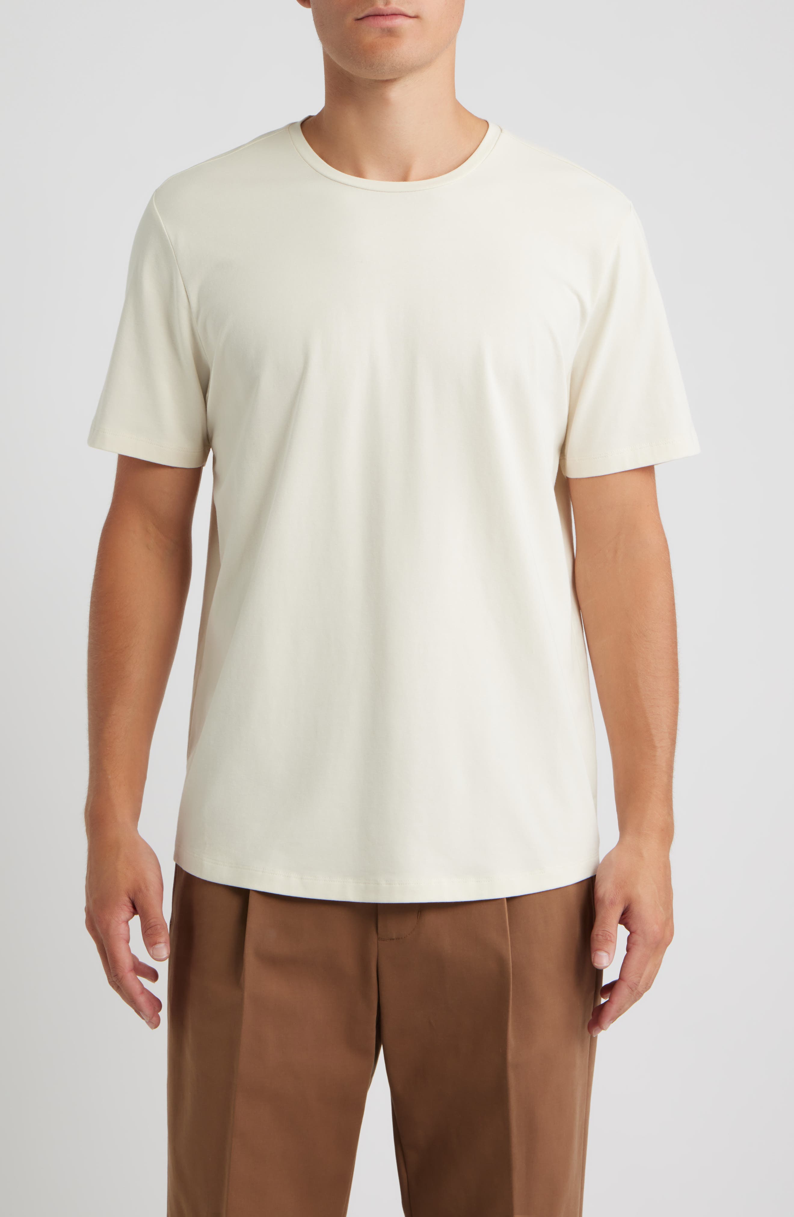Open Edit Crewneck Stretch Cotton T-shirt In Neutral