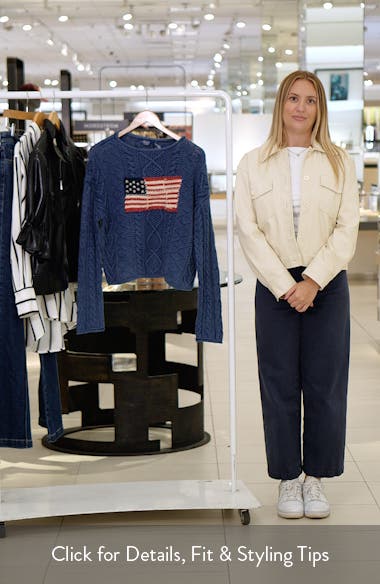 Polo Ralph Lauren Flag Cable Knit Cotton Aran Sweater (Women) | Nordstrom